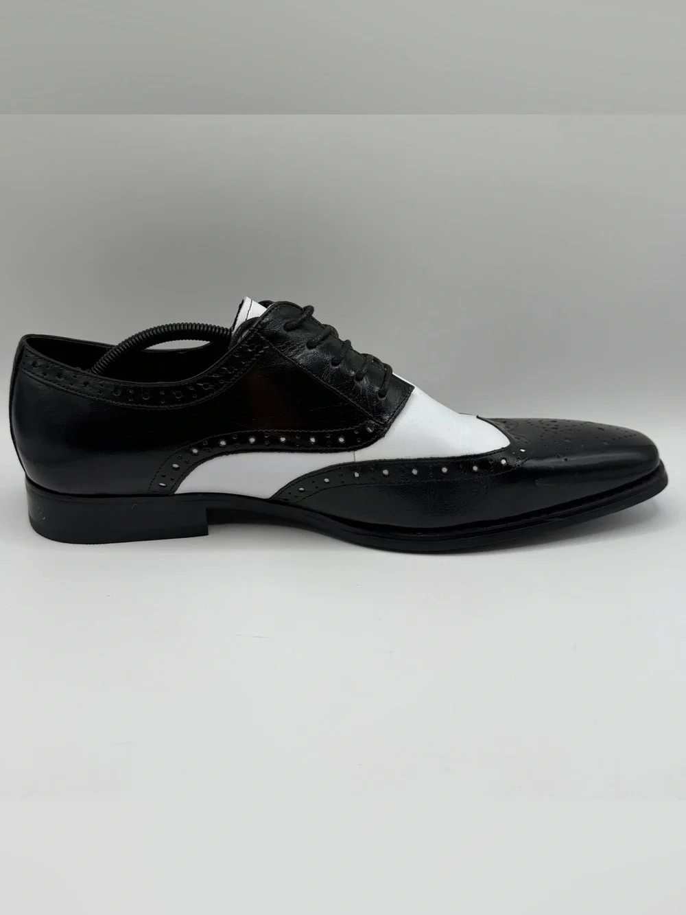 Stacy Adams Black and White Two-Tone Wingtip Oxfords